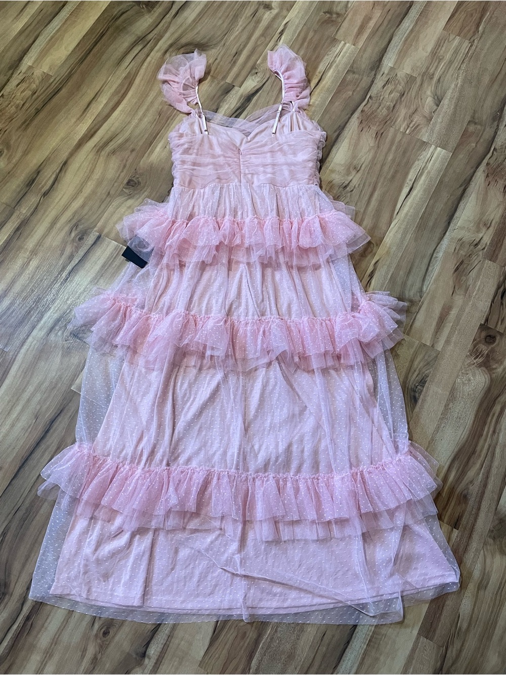 NWT Lulus Pure Radiance Pink Mesh Swiss Dot Tiered Maxi Dress Sz XL - Picture 3 of 11